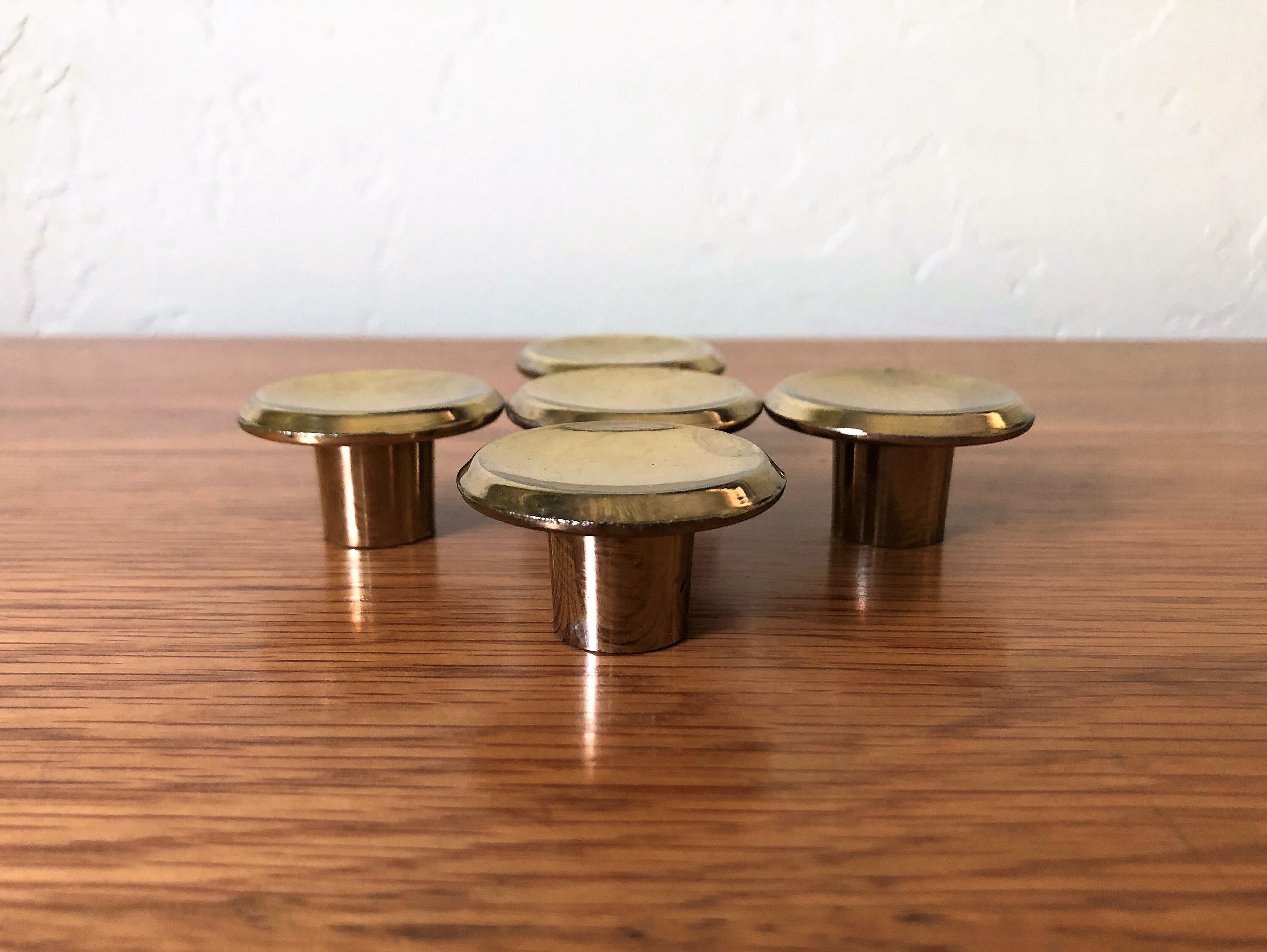 MCM Concave Brass Finish Drawer Knobs Lot Of 5 Mid Century Etsy