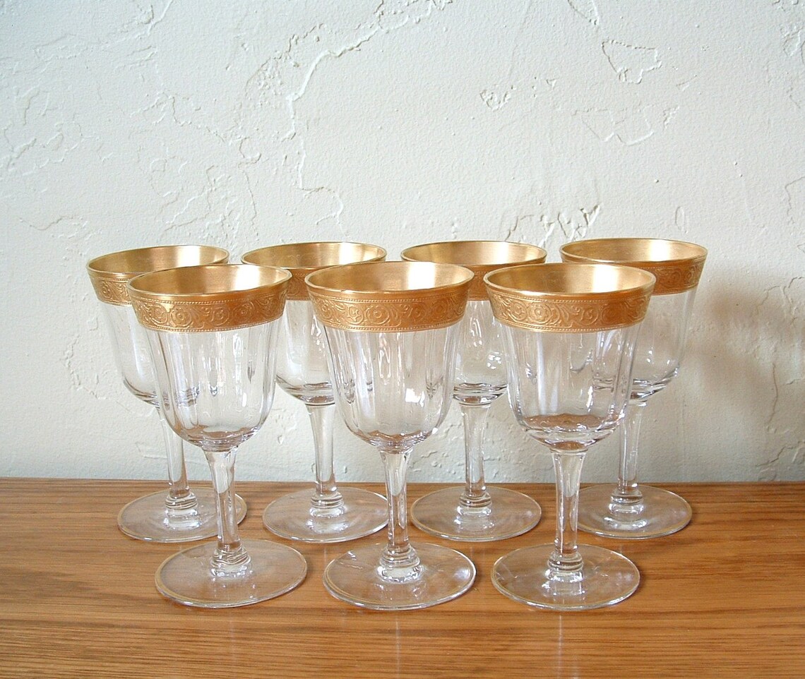 Vintage Gold Rim Cordial Glasses Crystal Set of 7 Minton Etsy