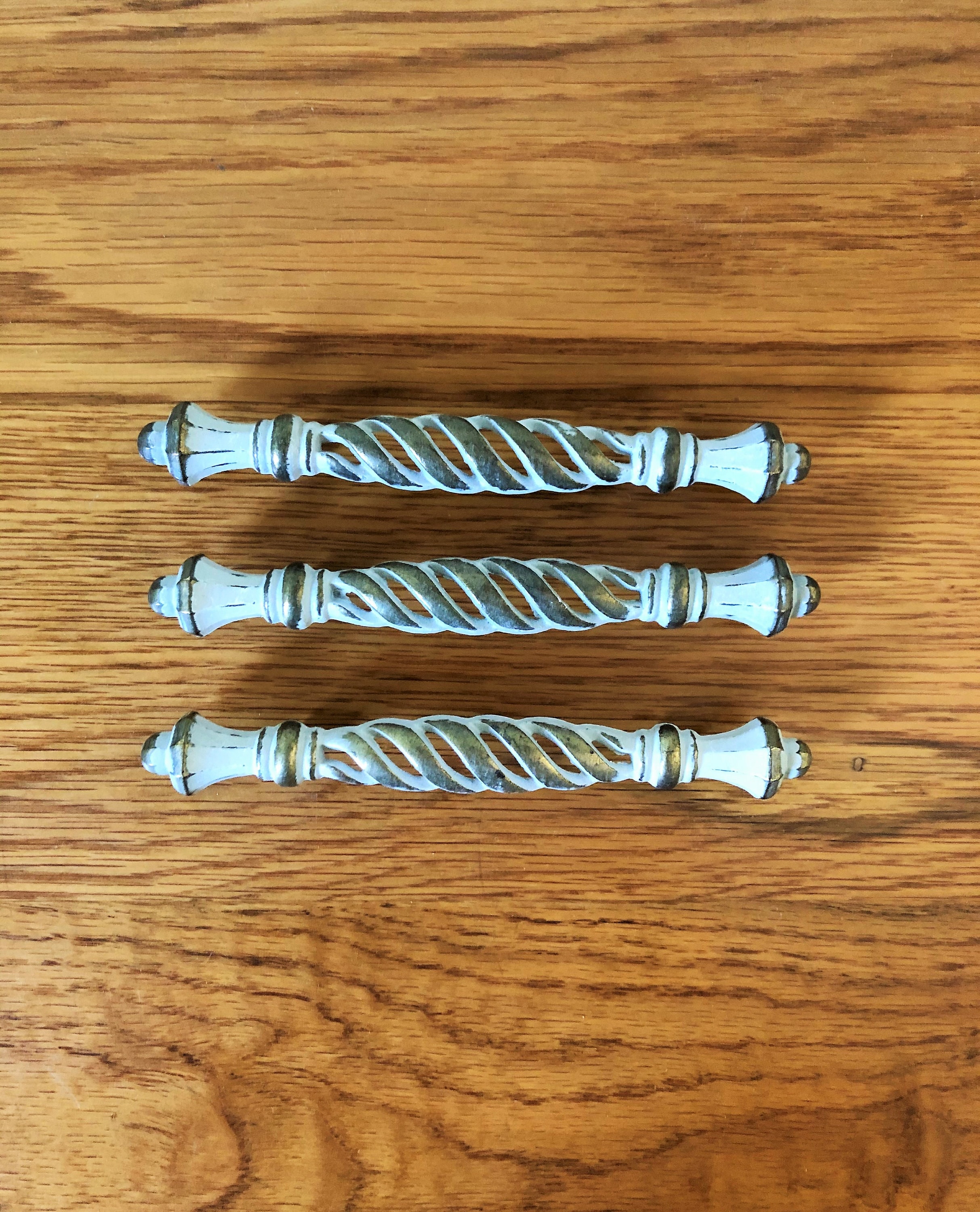 Brass Drawer Pulls Twisted Set Of 3 Gold White Dresser Pulls Etsy