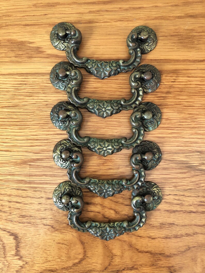 French Provincial Brass Drawer Pulls With Rosettes Victorian Etsy