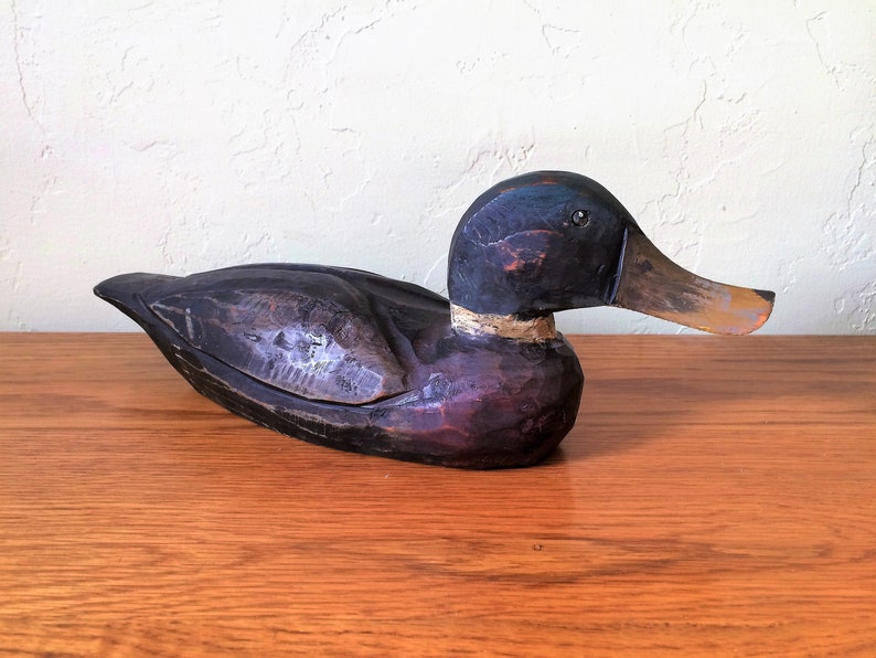 Carved Mallard Wood Duck Decoy Signed Primitive Hand Carved Etsy