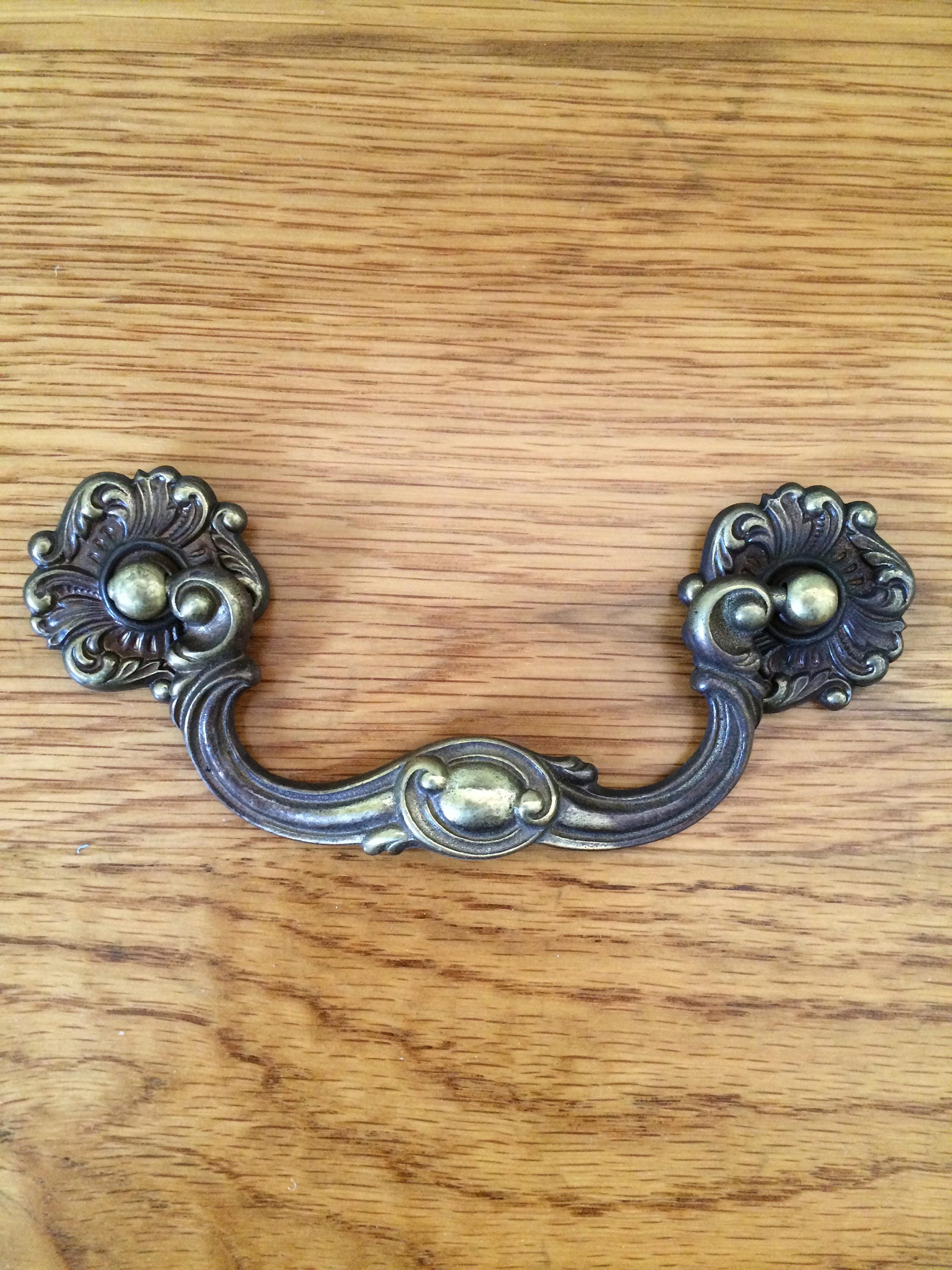 French Provincial Brass Drawer Pulls With Drop Bail Rosettes Etsy