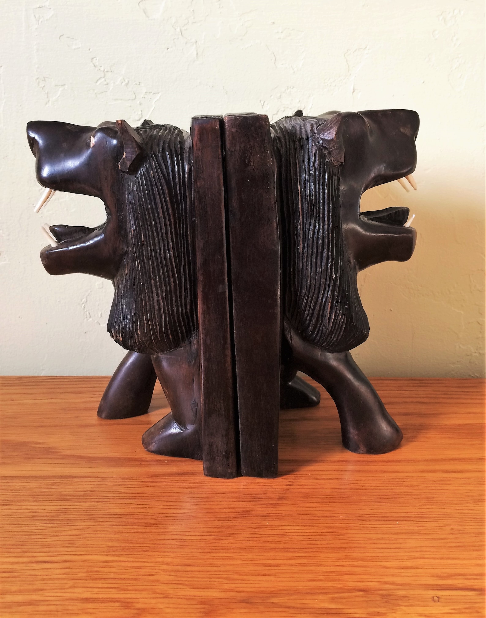 Lion Bookends Wood Carved Hand Carved Wood Lion Head Etsy