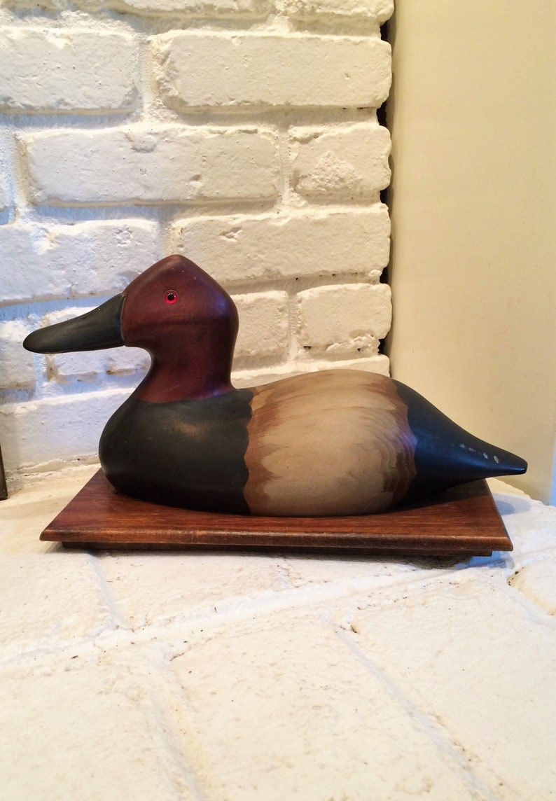 Carved Wood Duck Decoy Canvasback Or Redhead Duck Red Head Etsy