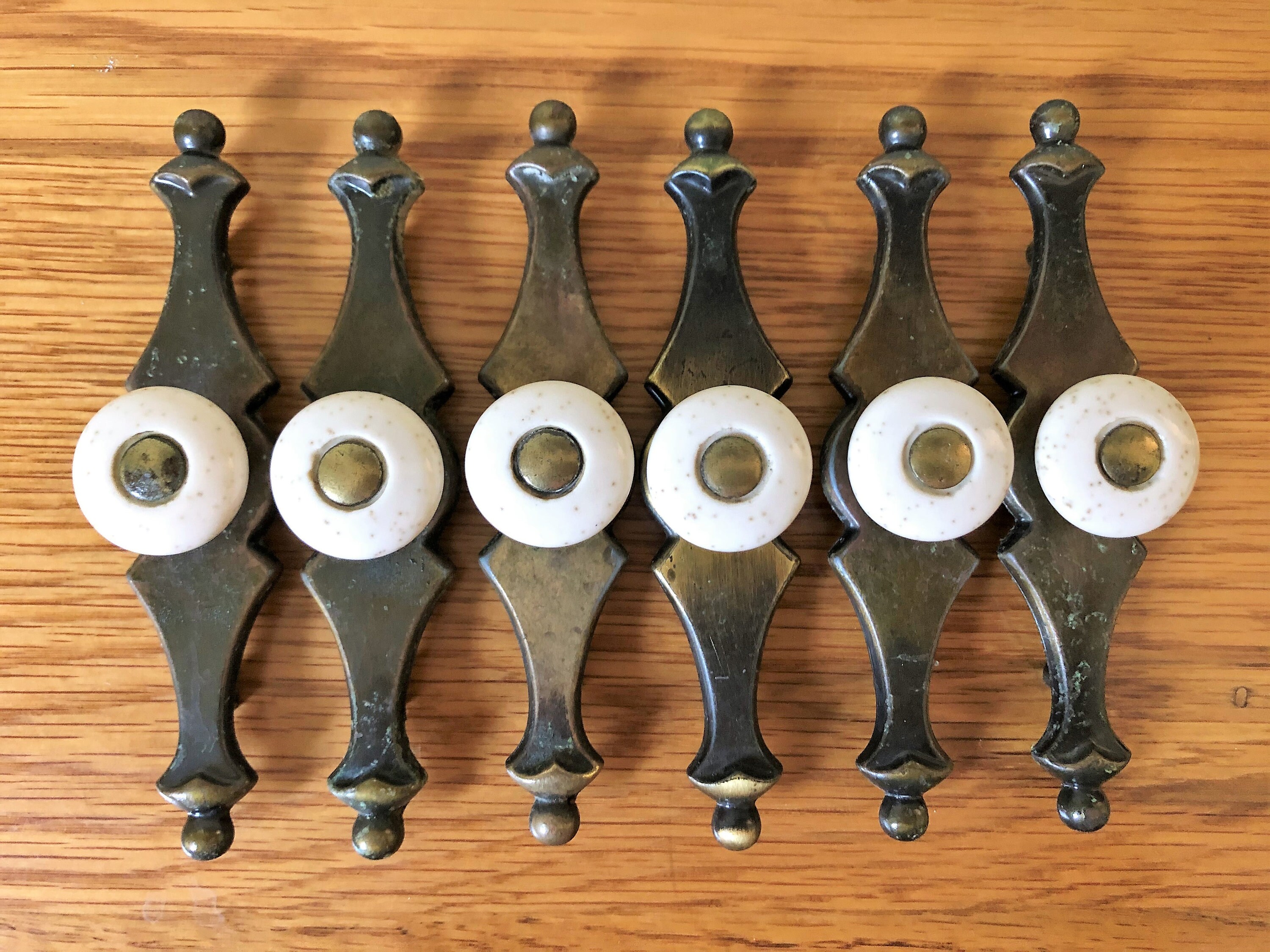 Ceramic Brass Drawer Pulls with Backplates SETS OF 6 Etsy