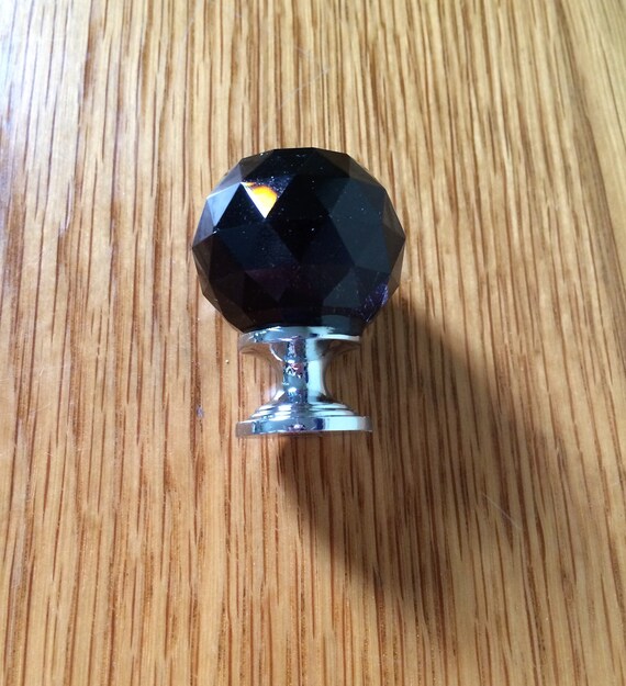 Black Glass Drawer Knobs Chrome Sets Of 4 Faceted Black Etsy