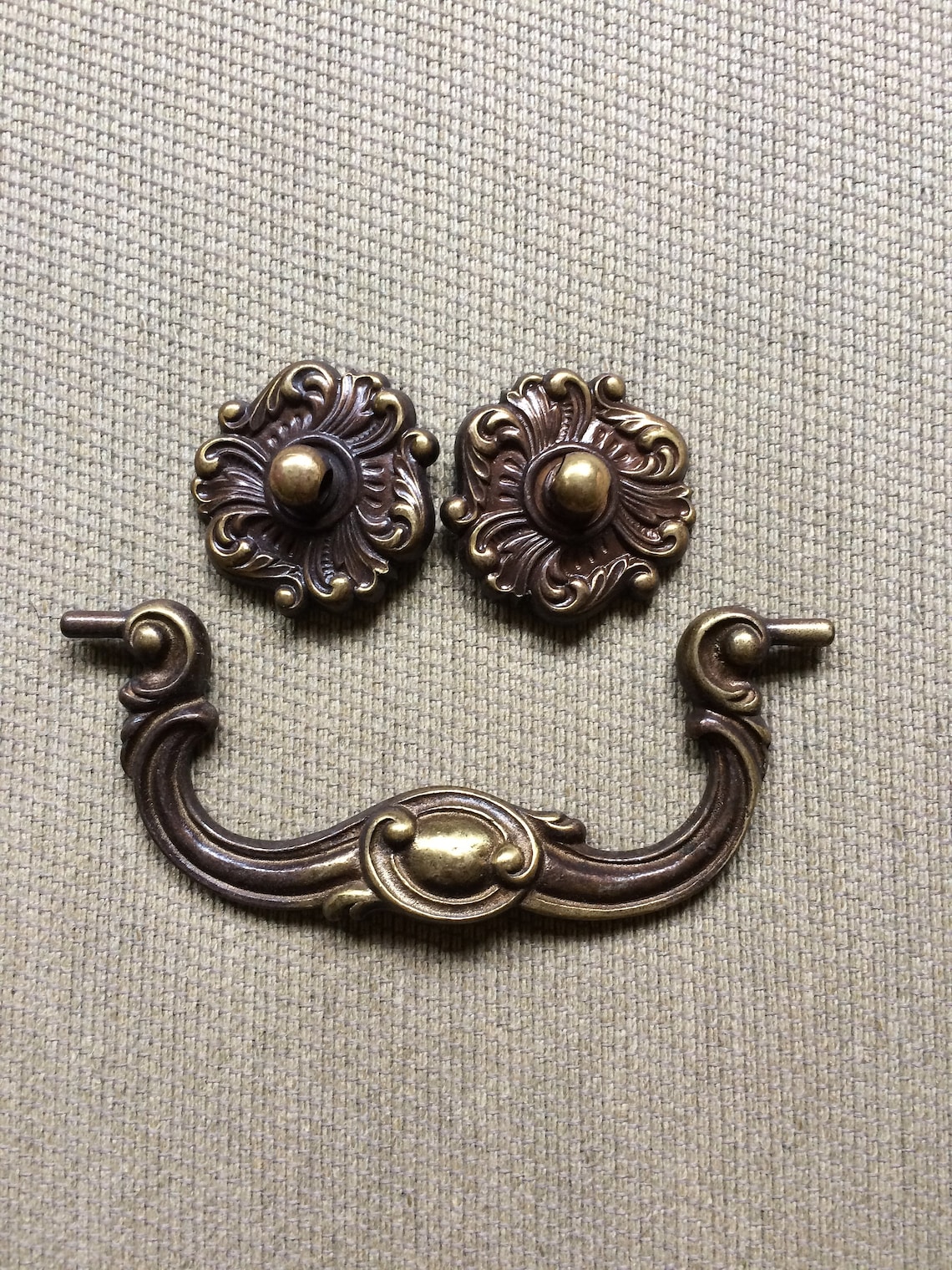 French Provincial Brass Drawer Pulls With Drop Bail Rosettes Etsy