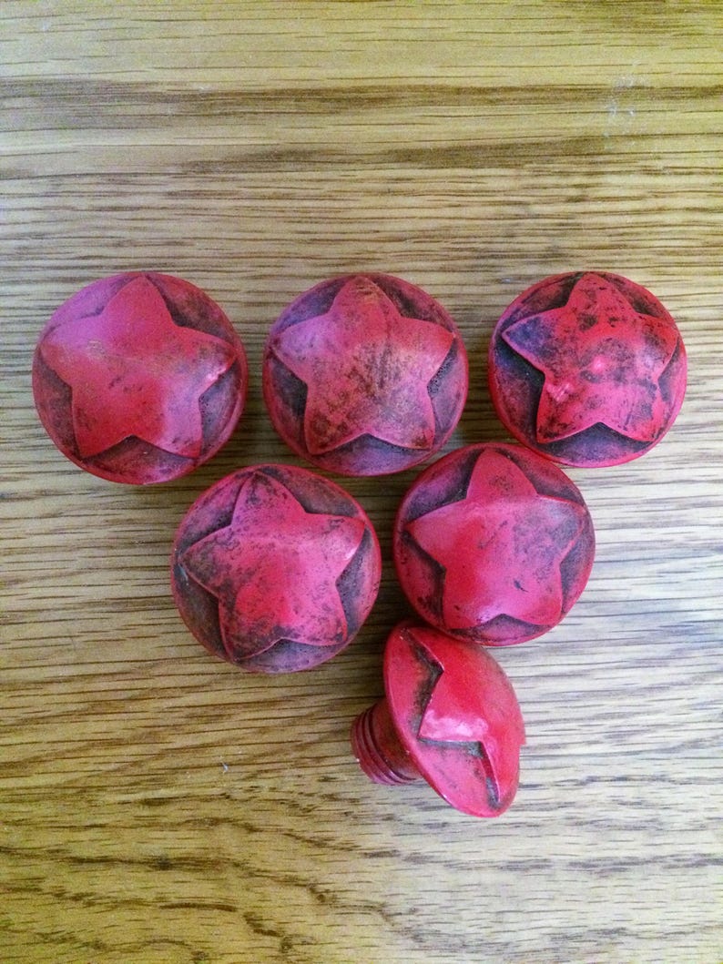 Red Drawer Knobs With Stars Lot Of 6 Antique Red Drawer Etsy