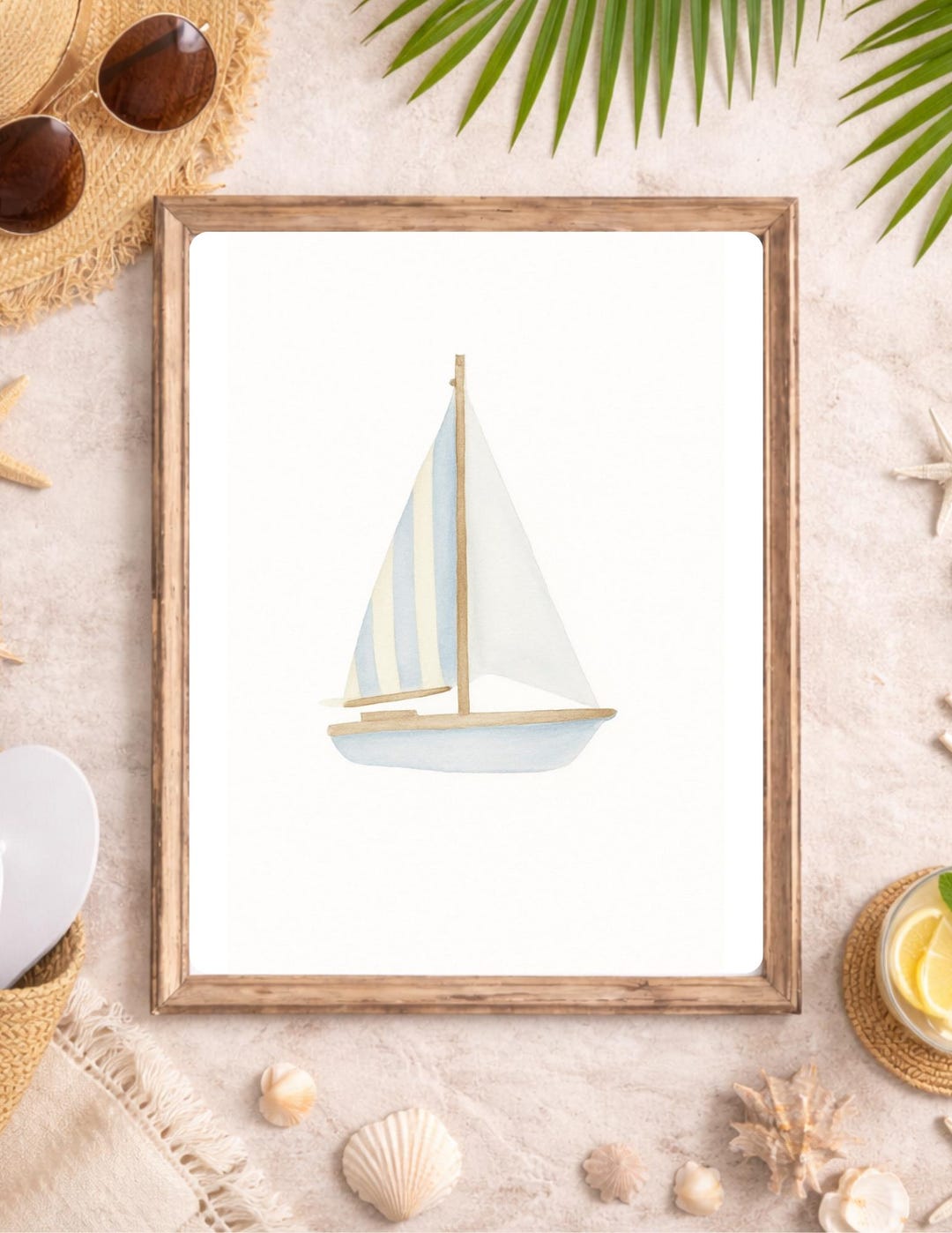 Watercolor Sailboat Print | Coastal Nautical Wall Art | Blue Beach ...