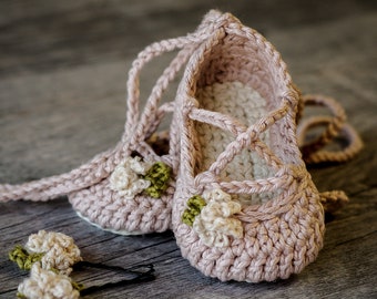 Crochet Pattern - Strappy Ballet Flats - 3 variations included - baby - Newborn, 3-6 and 6-12 months, Instant Download  kc550