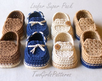 Crochet Pattern - Toddler Sizes Loafers Super Pattern Pack comes with all 4 variations - Includes USA Toddler Sizes 4,5,6,7,8,9 L