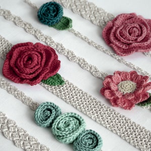 CROCHET PATTERN 216 6 headbands and 3 flower patterns included Newborn to Adult sizes included headband pack Instant Download kc550 image 1