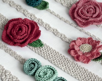 CROCHET PATTERN #216 - 6 headbands and 3 flower patterns included - Newborn to Adult sizes included - headband pack- Instant Download kc550