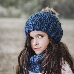 CROCHET Hat & Cowl Pattern Super Bulky fast crochet Indigo Set Infant Baby Toddler Child Adult Instant Download kc550 image 3