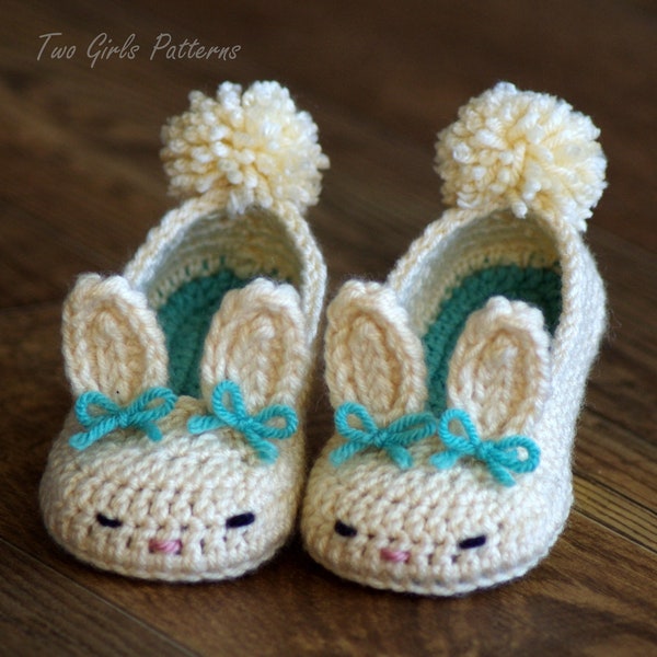 CROCHET PATTERN #214 Toddler Bunny Slippers- The Classic Year-Round Bunny Slipper- Childrens shoe Sizes 4 - 9 - Instant Download kc550