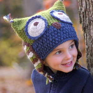 CROCHET PATTERN #121 - Owl Hat - five sizes included baby, toddler, child, adult - Instant Download pdf- hat crochet pattern L