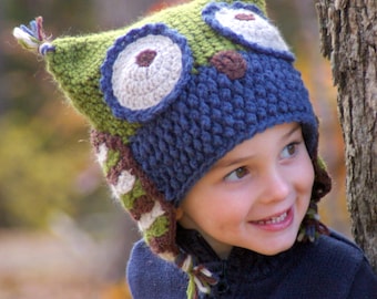 CROCHET PATTERN #121 - Owl Hat - five sizes included baby, toddler, child, adult - Instant Download pdf- hat crochet pattern L