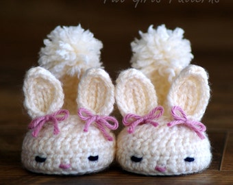 Crochet patterns baby booties Classic Year-Round Bunny House Slippers  - Pattern number 204 Instant Download  kc550