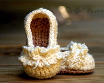 CROCHET PATTERN #108 - Ruffle Ballet Flats - Instant Download - Baby Booties Crochet pattern - baby shoe pattern - baby sizes L