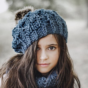 CROCHET Hat & Cowl Pattern Super Bulky fast crochet Indigo Set Infant Baby Toddler Child Adult Instant Download kc550 image 2