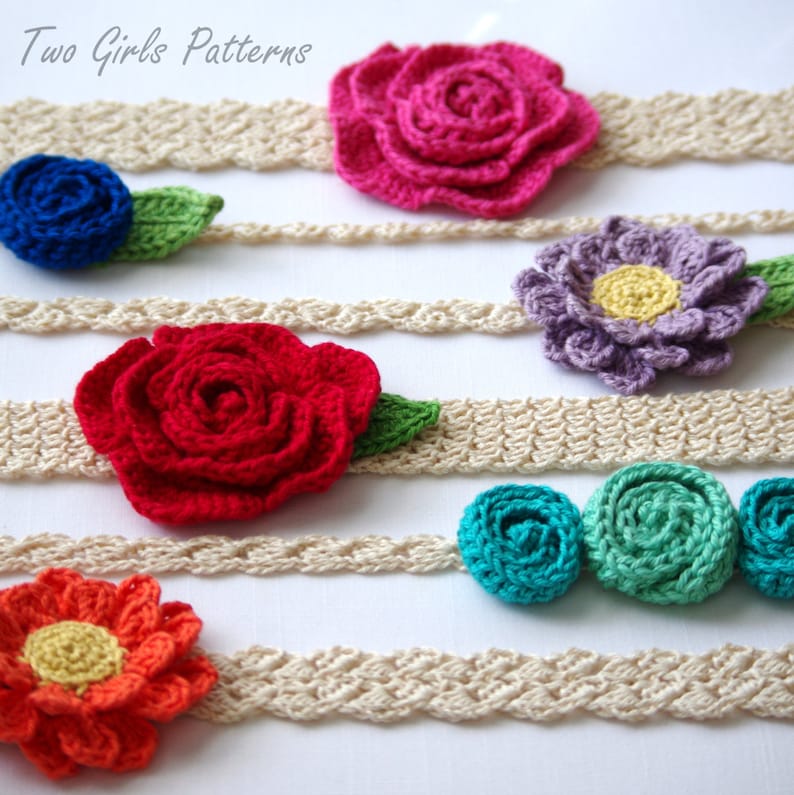 Flower and Headband Value Pack 6 headbands 3 flower patterns included Easy Newborn to Adult sizing Instant Download kc550 image 4