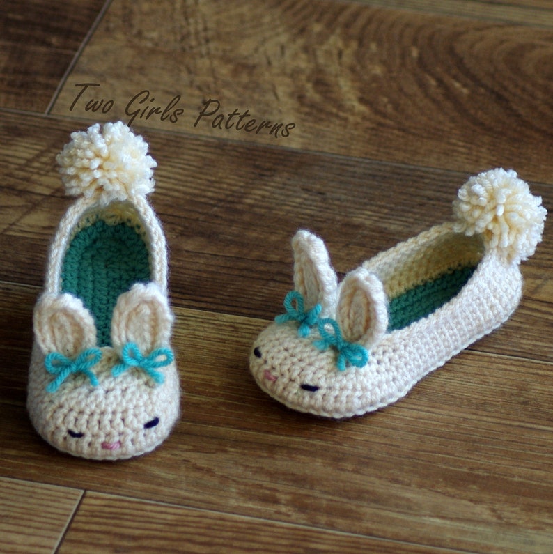 Toddler Bunny Slippers 214 Classic Bunny Slipper Crochet Pattern Childrens shoe Sizes 4 9 Number 214 Instant Download kc550 image 3