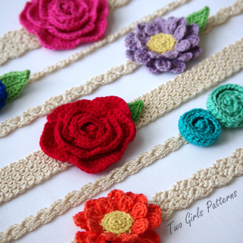 CROCHET PATTERN 216 6 headbands and 3 flower patterns included Newborn to Adult sizes included headband pack Instant Download kc550 image 5