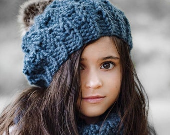 CROCHET Hat & Cowl Pattern - Super Bulky fast crochet - Indigo Set - Infant Baby Toddler Child Adult - Instant Download -   kc550