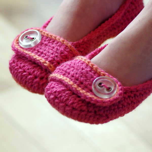 CROCHET PATTERN #218 Big Kids - Vanessa Button Slipper - Big Kid's shoe Sizes 10-2 - Children's sizes - Instant Download French Press  kc550