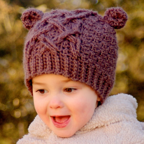 Crochet Hat Pattern Little Bear Cable Hat - Instant Download - Pattern number 114 L