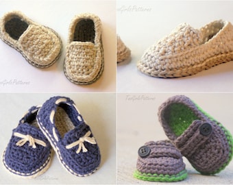 CROCHET PATTERN #120 - Baby Lil' loafers pattern pack comes with all 4 variations - baby button loafer, boat shoe, modern casual loafers L