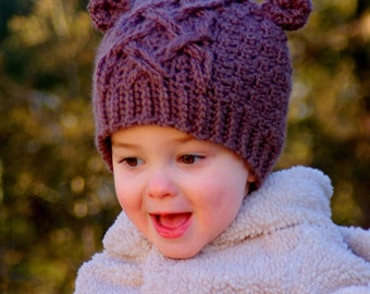 CROCHET PATTERN  - Crochet Pattern - Little Bear Cable Hat - 4 sizes included, baby toddler and childrens sizes - Instant Download PDF L 114