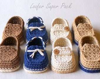 Crochet Pattern - Toddler Sizes Loafers Super Pattern Pack comes with all 4 variations - Includes USA Toddler Sizes 4,5,6,7,8,9 L