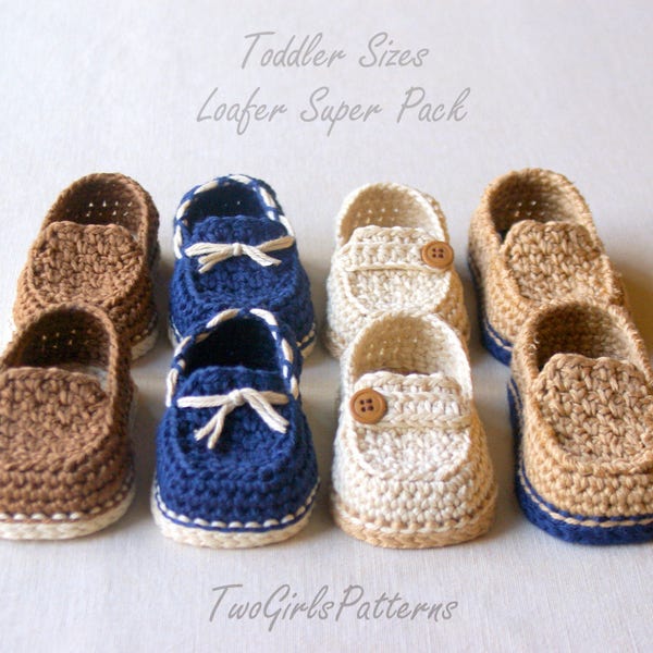 Crochet Pattern - Toddler Sizes Loafers Super Pattern Pack comes with all 4 variations - Includes USA Toddler Sizes 4,5,6,7,8,9 L