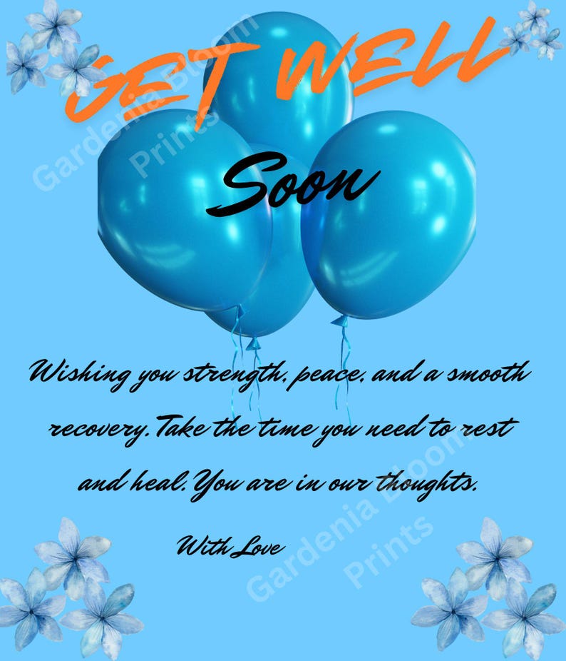Get Well Soon Card for Him Printable Blue Balloon Recovery Card Digital ...