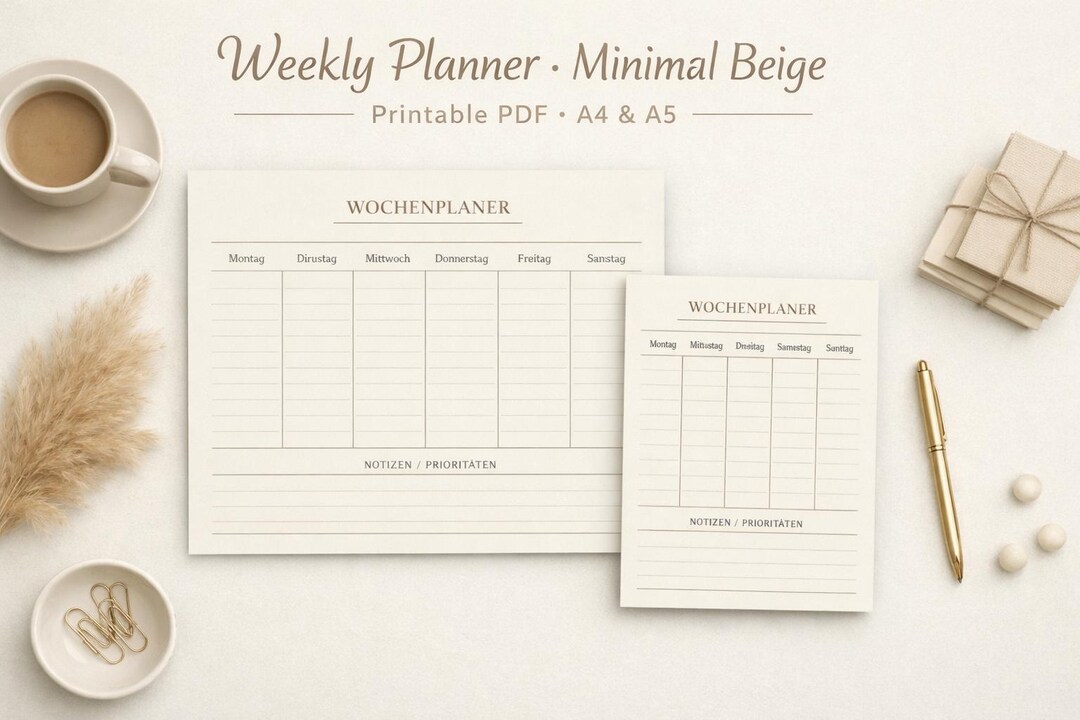 Minimalist Weekly Planner PDF – Printable A4 & A5 – Beige Ivory - Etsy