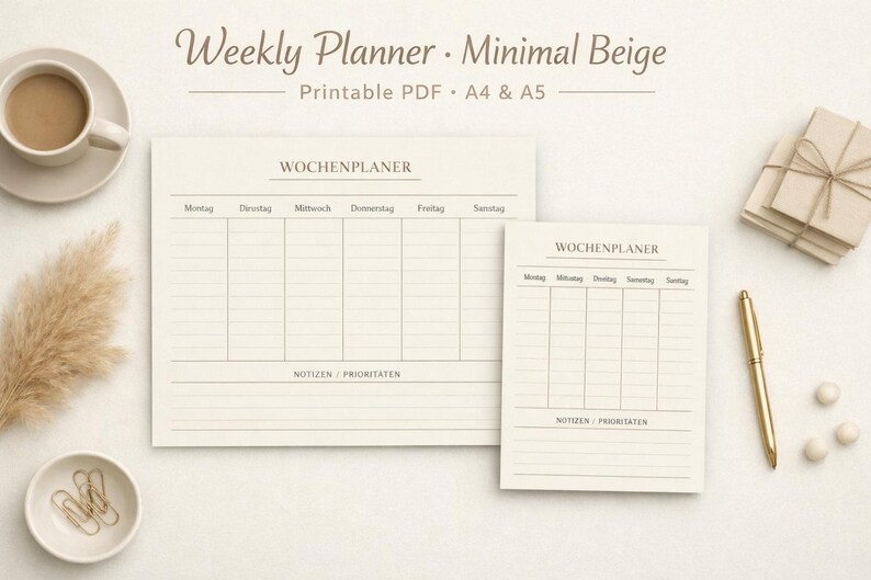 Minimalist Weekly Planner PDF – Printable A4 & A5 – Beige Ivory - Etsy