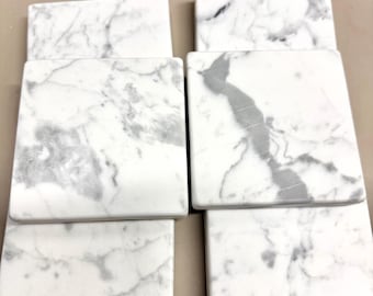 Carrara Marble Coasters, 4x4 in