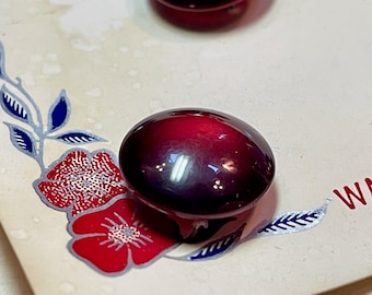 5 Vintage Maroon Plastic Buttons: 1960s Dome Shank Style, Made in USA