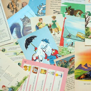 1/8 Pfund Bündel alte Kinderbuchseiten für Scrapbooking, Journaling, Basteln / alte Papierseiten für Junk Journaling, Bastel Ephemera