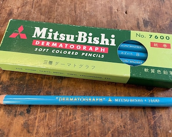 Vintage Mitsu-Bishi No. 7600 Dermatograph Pencil (nos) • Light Blue • Peel-Away Wax Marking Pencil • Made in Japan