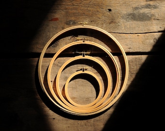 One Vintage Bamboo Embroidery Hoop: Round Wood Sewing Supply
