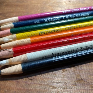 Paper wrapped marking pencil / color choice: red orange yellow green blue black white / new old stock / peel-away china marker grease pencil