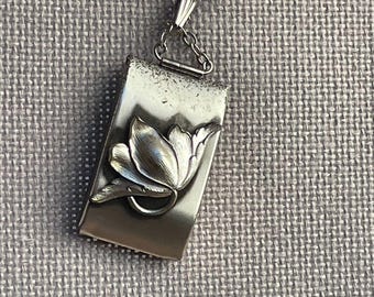 Chatelaine Case Stamp Coin Holder Stash Locket Pendant tiny wearable vintage silver