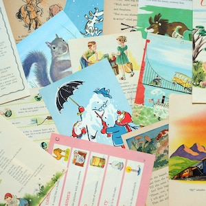 1/8 lb bundle of vintage children’s book pages for scrapbooking, journaling, crafting / old paper pages for junk journaling, craft ephemera