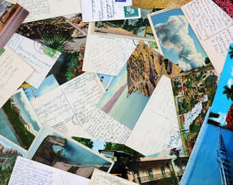 Surprise assortment of one dozen vintage used color postcards / postcard set with messages 1950s-1980s / collage junk journal paper ephemera