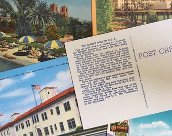 Lote de lino de color vintage de cinco postales / mezcla de surtido sin usar / Recuerdos de postales de viaje americana para escribir, enmarcar, coleccionar