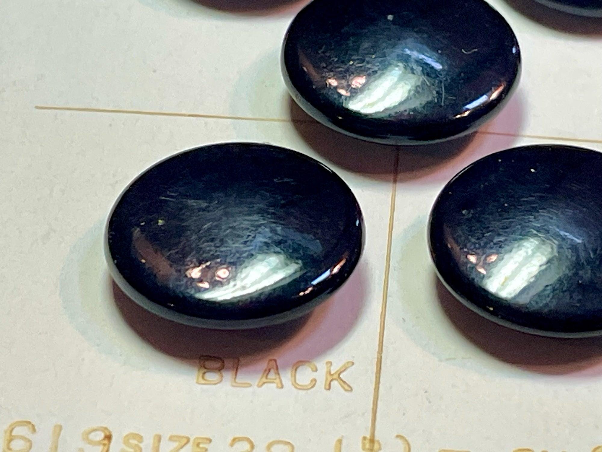 5 Vintage Black Plastic Buttons: 1950s Shank Style (0.66")