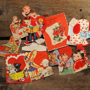 Bolsa de sorpresas con tarjetas de San Valentín antiguas, lote variado, surtido de 8 tarjetas de las décadas de 1940, 1950 y 1960. Tarjetas de amor de San Valentín antiguas para regalos y diarios.