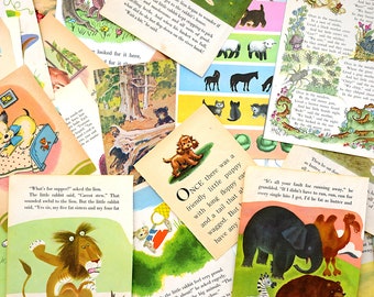 1/8 lb of vintage children’s book pages with Animals for scrapbooking, journaling, crafting / old paper pages for junk journals, ephemera